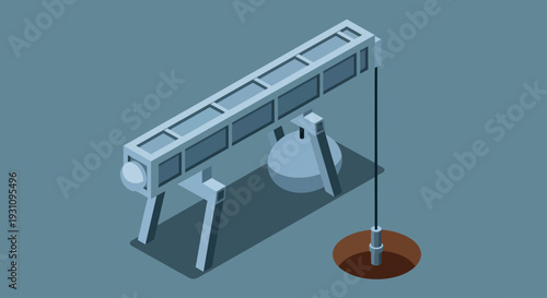 Isometric Oil Pump Jack Extracting Crude Oil From Ground.