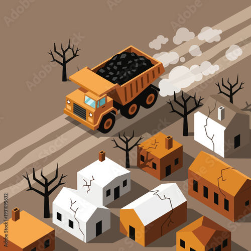 Orange Dump Truck with Coal on Road.