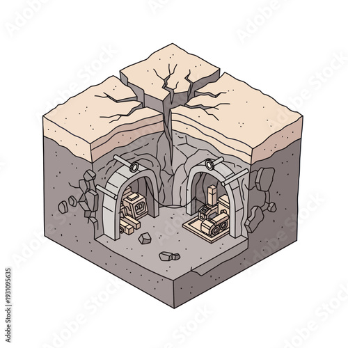 Underground Structure with Tree and Archways.