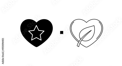Black heart with star transforming into leafy heart symbol Vector