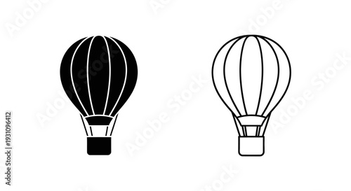 Hot air balloons in black and white colors simple drawing Vector