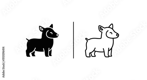 Black and white goat illustrations side by side comparison Vector