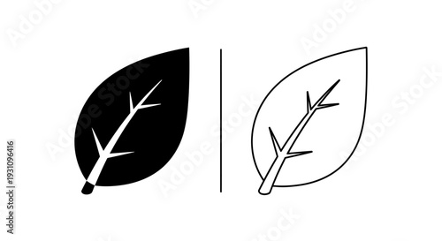 Black and white leaf silhouettes with veins and stems Vector