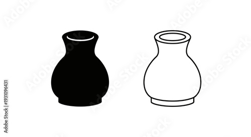 Black and white vase illustration with two identical shapes contrasted Vector