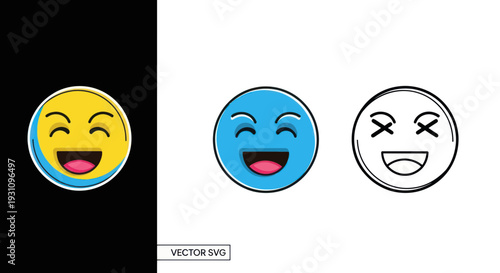 Happy Faces: Yellow, Blue, and Outline Emoji Icons with Open Mouths