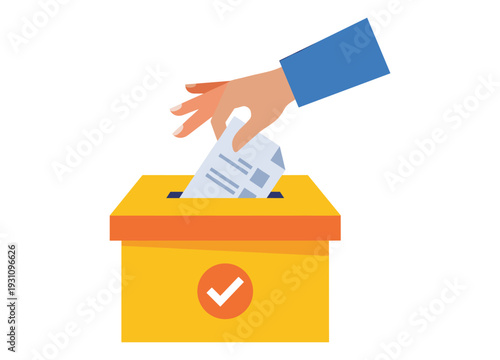 Casting Vote in the Election: A hand delicately deposits a ballot into a voting box, symbolizing the pivotal moment of democratic participation and civic engagement.