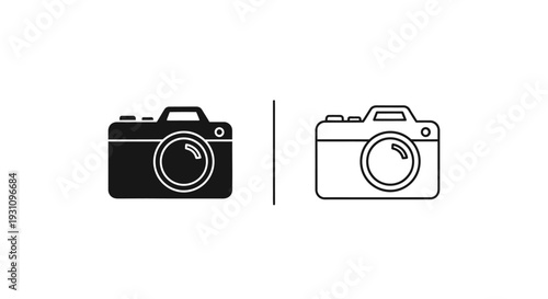 Camera icons in black and white line art style comparison Vector