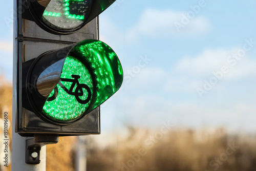 View of green bicycle traff...