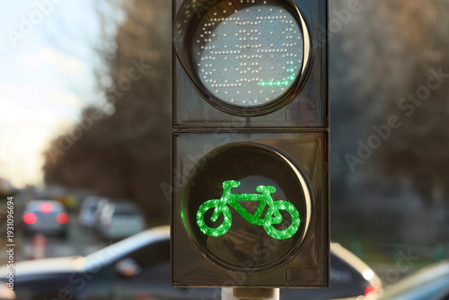 View of green bicycle traff...