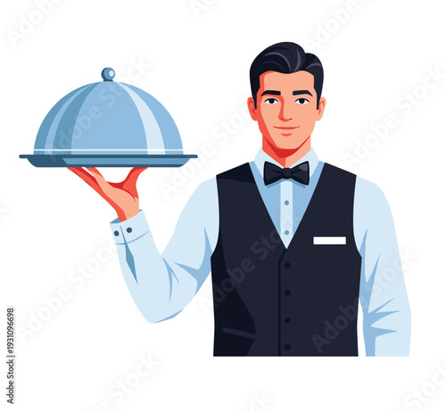 Attentive Service: A distinguished server, poised with a silver cloche, embodies professionalism, hospitality, and culinary excellence.