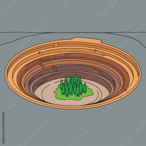 Grand Canyon Illustration with Trees Inside.