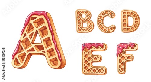 Watercolor Waffle Alphabet Letters A-F with Sweet Icing Font