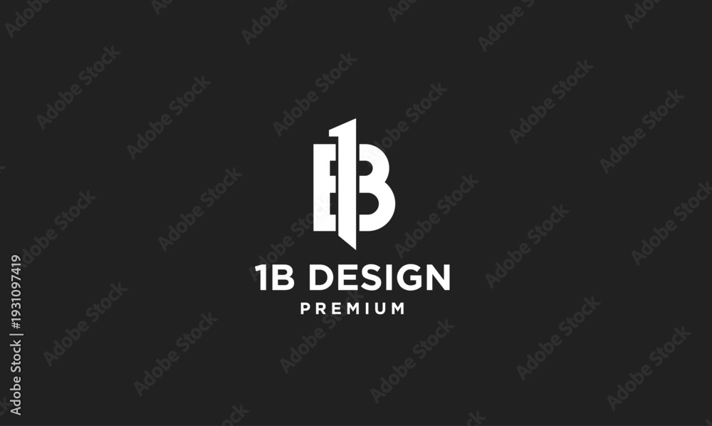Fototapeta premium Modern 1B Design Logo with Intertwined Letter B and Number 1 for Creative Branding Identity