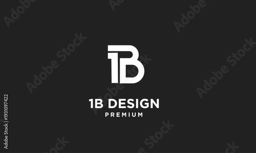 1B monogram logo design, number one and letter B creative symbol on black background