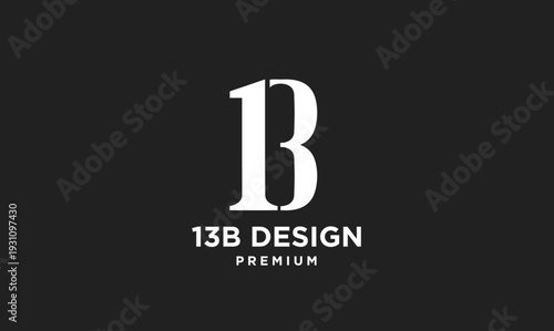 Modern 13B monogram logo design, merging number one and initial B, representing a premium branding identity on a sleek black background.