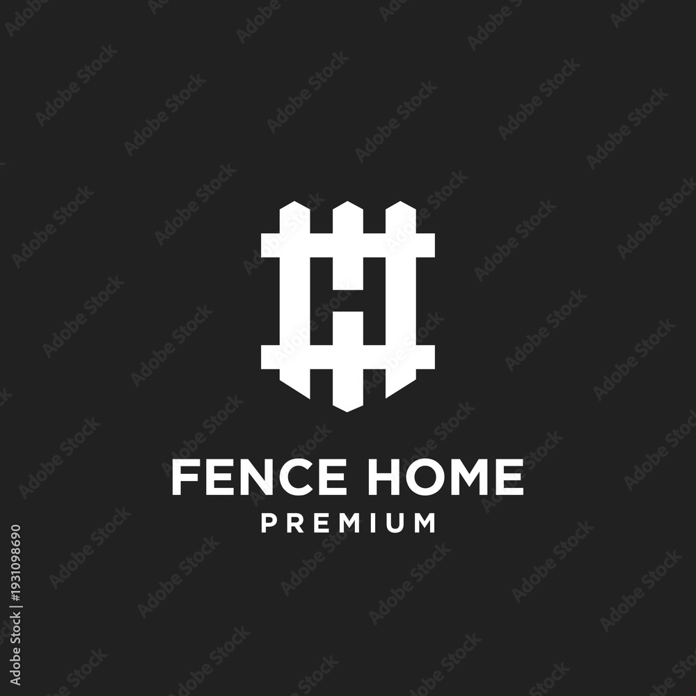 Fototapeta premium Fence Home Logo Design - Creative Monogram of Letter H and Picket Fence Icon in Black and White