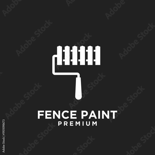 Fence Paint Logo, Paint Roller and Picket Fence Icon for Home Improvement Services