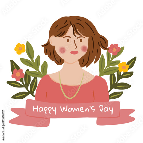 International Womens Day Portrait With Pink Outfit And Celebration Ribbon