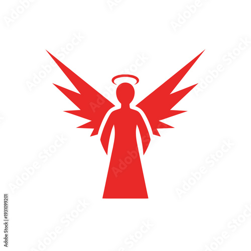 Red Angel Silhouette with Halo and Wings
