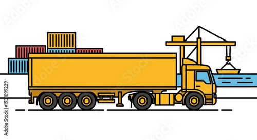 Large Yellow Truck Transporting Containers.
