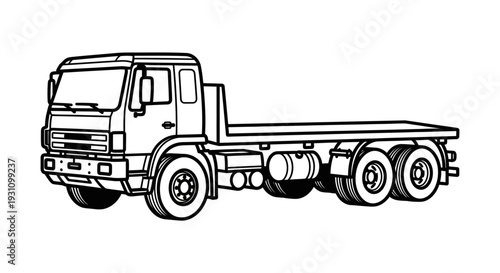 Large Truck with Flatbed Trailer Attached.