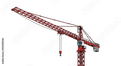 Large red construction crane machine.