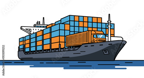 Large Cargo Ship with Containers.