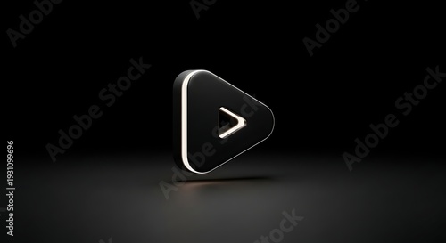 A minimalist play button emerging from deep shadow with subtle internal glow
