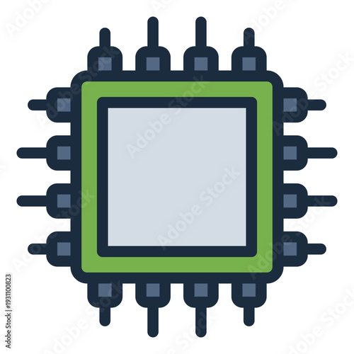 semfilled line iconductor filled line icon. Chip computer unit.  Electronic device