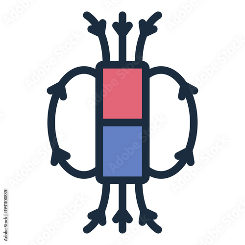 magnetic material filled line icon. field lines model. attraction force. physics lab