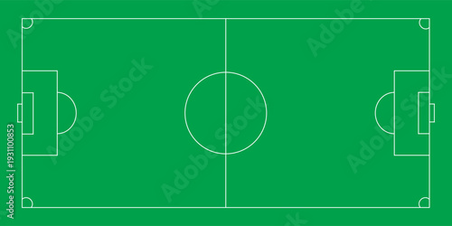 Football fields top view. Soccer grass fields with chalk lines. Green grass field background. Vector Football - Soccer Field. Scheme and marking of the football field, soccer field.