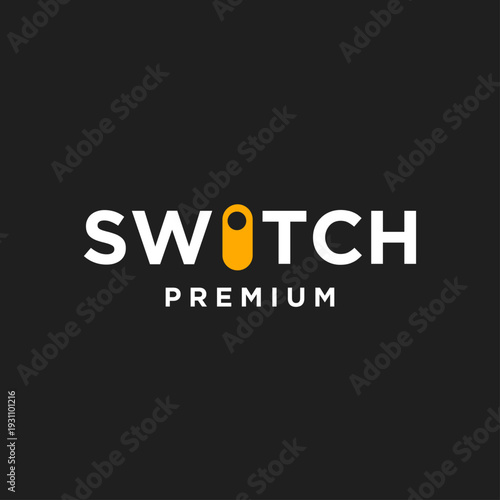 Switch Premium logo with white text and yellow door hanger icon on dark background, minimalist design.