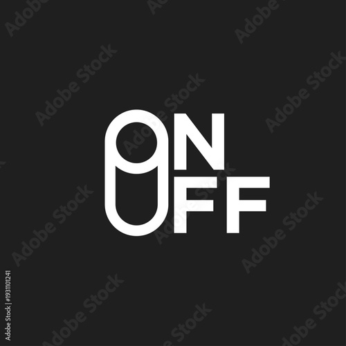 Minimalist ON OFF Word Design with Stylized Power Button Icon as Digital Toggle Switch Concept