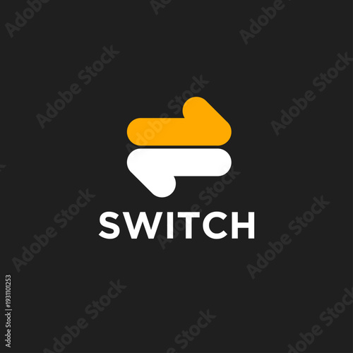 Modern Switch Text Logo with Dynamic Orange and White Arrows Representing Directional Change and Exchange
