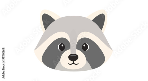 Cute Raccoon Face Icon, Cartoon Animal Head, Vector Illustration, Wildlife Character