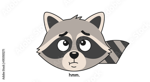 Cute Raccoon Face Looking Up With Question Mark Eyes, Thinking, Hmm