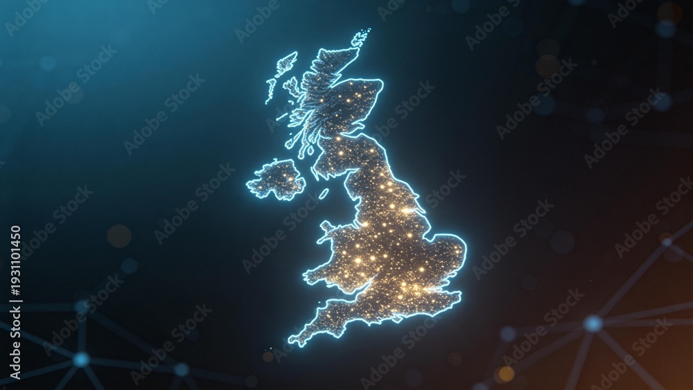 Obraz premium Map of United Kingdom with glowing lights