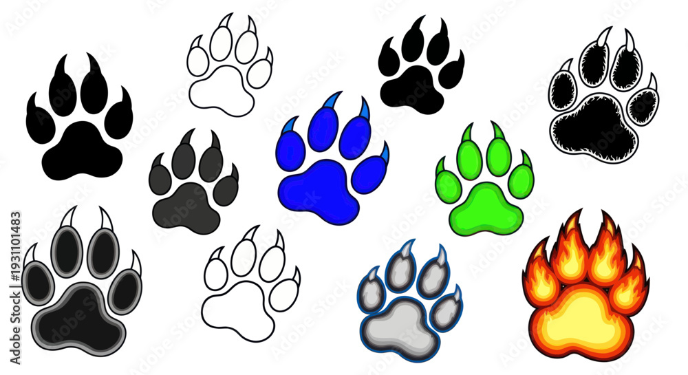 Fototapeta premium Colorful Paw Prints Collection - Animal Tracks Icons Isolated