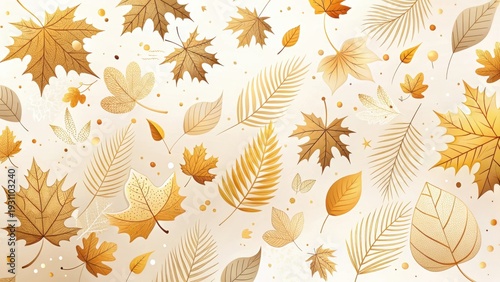 Golden Autumn Leaves A Decorative Background Featuring Intricate Foliage and Subtle Speckles