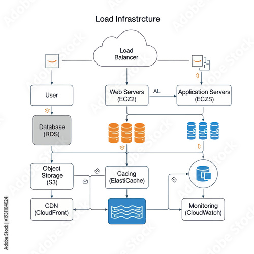 Cloud Infrastructure Diagram with Load Balancer and Servers.