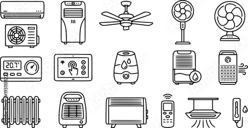 Home Climate Control and HVAC System Icons
