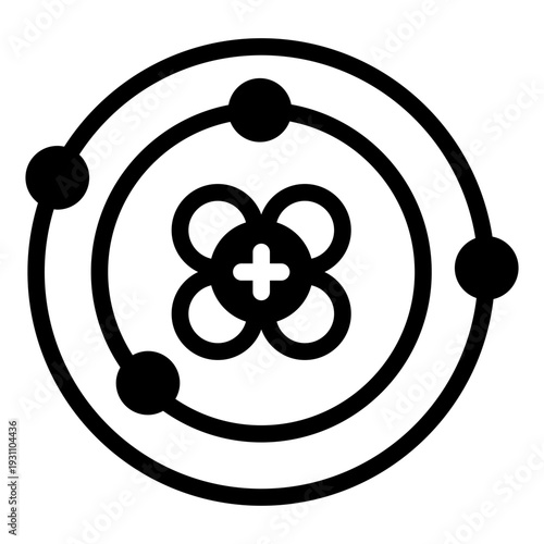 atom glyph icon. nucleus electron model. fundamental particle. physics study