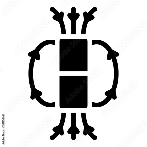 magnetic material glyph icon. field lines model. attraction force. physics lab