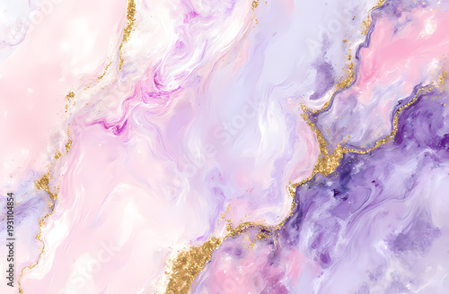 Colors blend gracefully to create a mesmerizing swirl of pink, lilac, and purple, highlighted by shimmering golden accents, evoking a sense of calm and wonder Generative AI