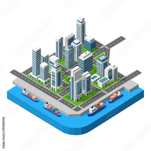 3D Cityscape Model with Buildings and Roads.