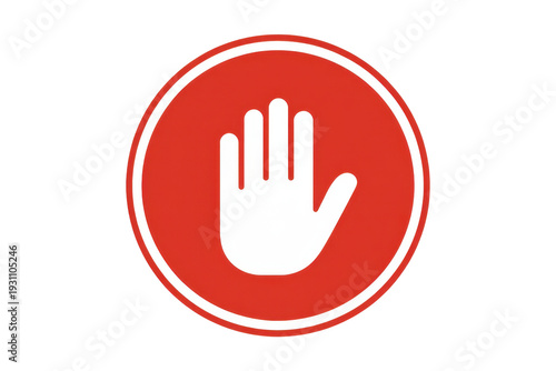 Red circle with white hand do not sign isolated on a transparent background
