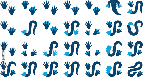 Paws Set of 25 Animal Footprints and Tail Prints Vector tracks