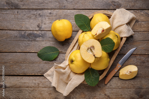 Tray with sweet ripe quince...