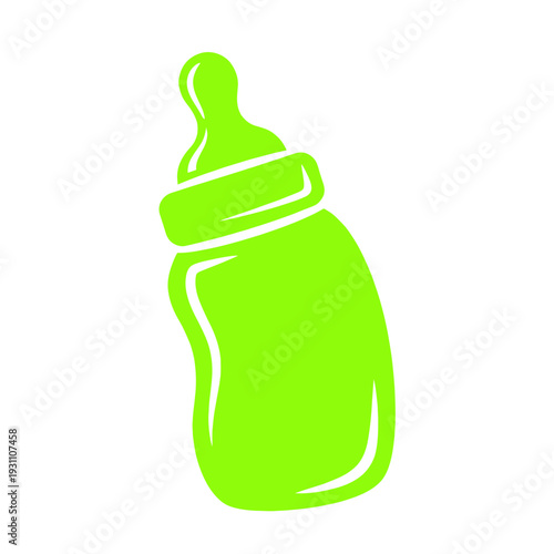 Bright Green Baby Bottle Icon on White Background - Simple Illustration