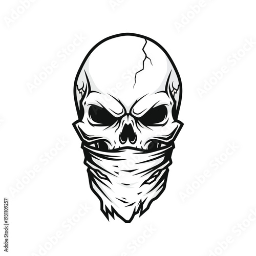 Gritty Skull Head with Bandana Face Mask Vector Art